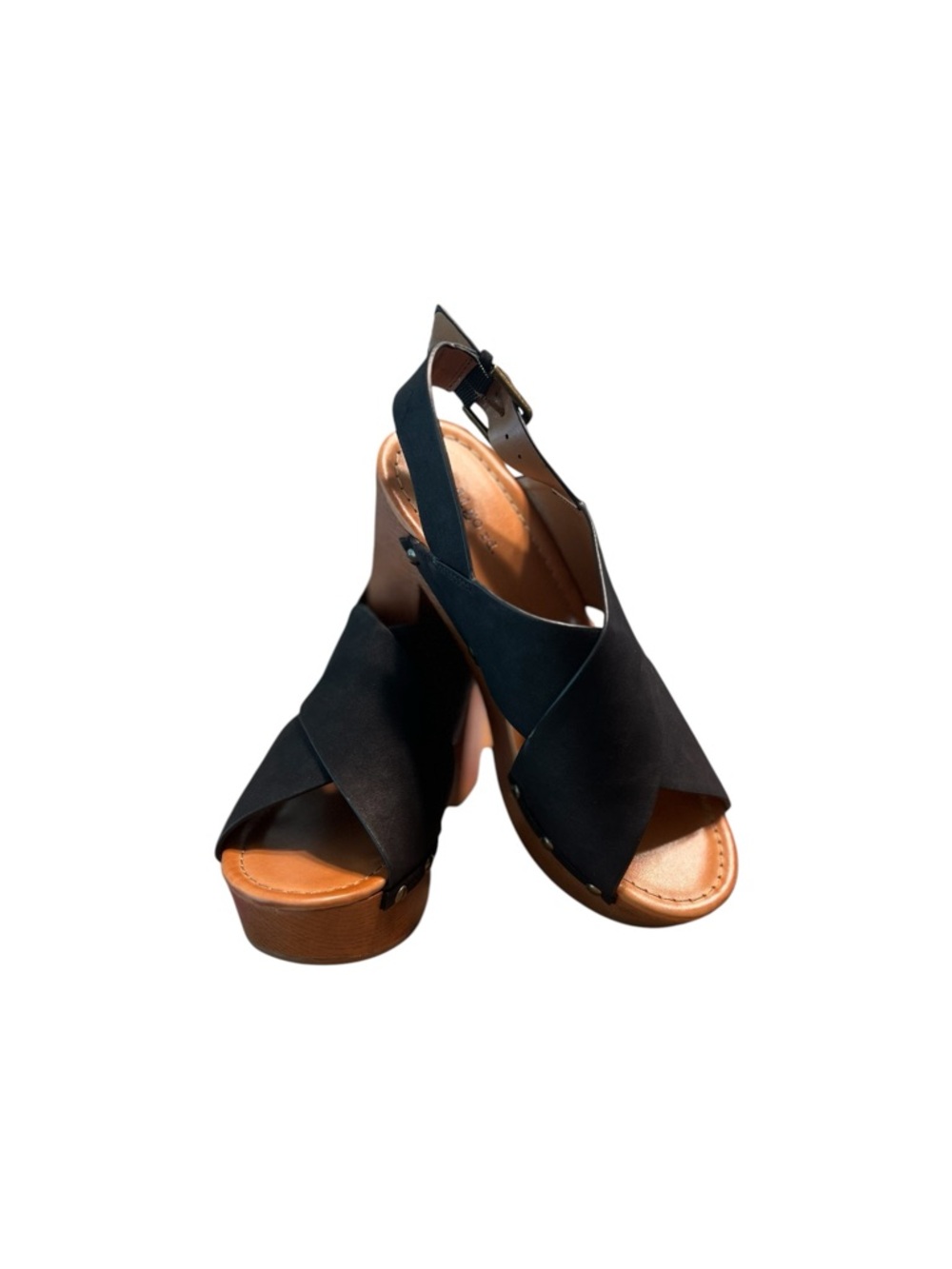 Indigo Black Crisscross Platform Slingback Sandals Size 7.5